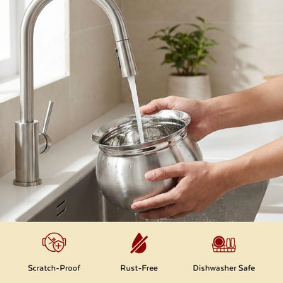 Stainless Steel Gundu Handi Set of 6 Pcs: Kitchen Serving, Cooking Bowl, Handi Set, Biryani Handi for Kitchen & Restaurant, Cookware Set