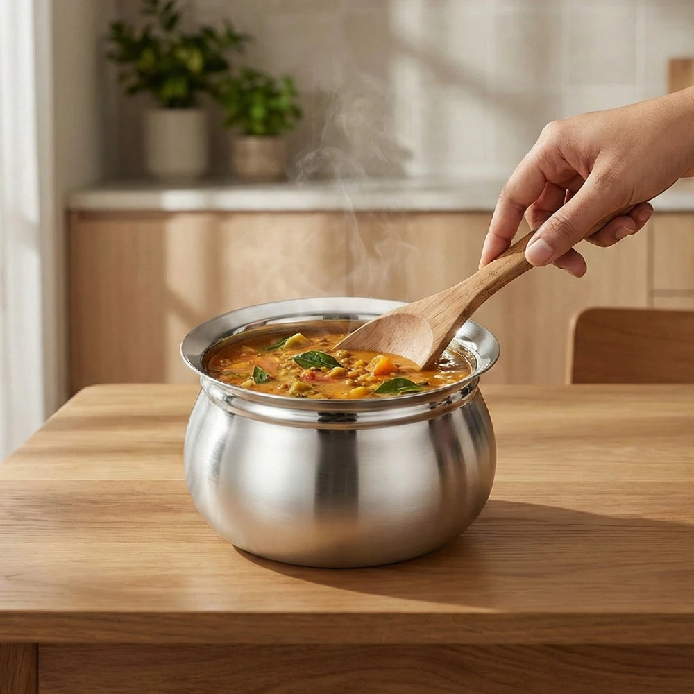 Stainless Steel Gundu Handi Set of 6 Pcs: Kitchen Serving, Cooking Bowl, Handi Set, Biryani Handi for Kitchen & Restaurant, Cookware Set