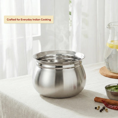 Stainless Steel Gundu Handi Set of 6 Pcs: Kitchen Serving, Cooking Bowl, Handi Set, Biryani Handi for Kitchen & Restaurant, Cookware Set