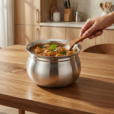 Stainless Steel Gundu Handi Set of 6 Pcs: Kitchen Serving, Cooking Bowl, Handi Set, Biryani Handi for Kitchen & Restaurant, Cookware Set