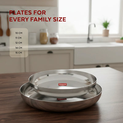 Stainless Steel Halwa Plate – 2 Pcs Set, High Quality, Mirror Finish, Rust-Free & Dishwasher Safe, Perfect for Serving Indian Desserts