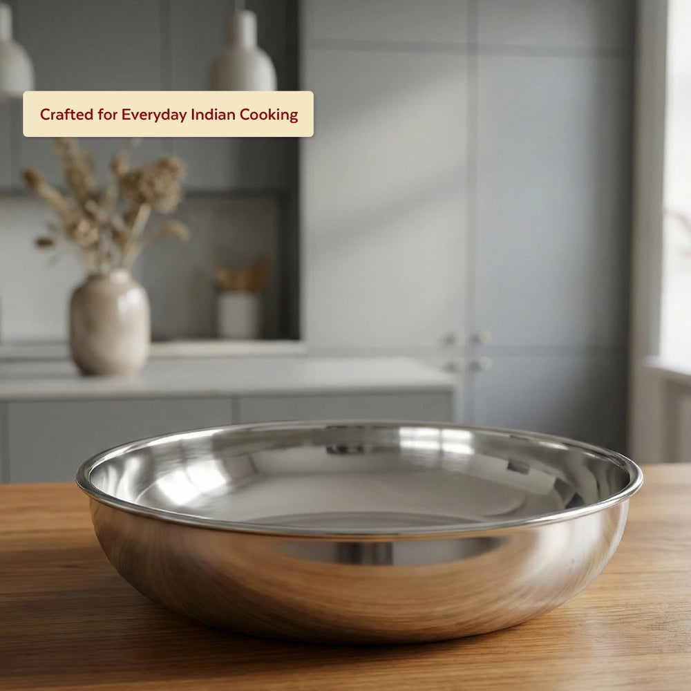 Stainless Steel Halwa Plate – 2 Pcs Set, High Quality, Mirror Finish, Rust-Free & Dishwasher Safe, Perfect for Serving Indian Desserts