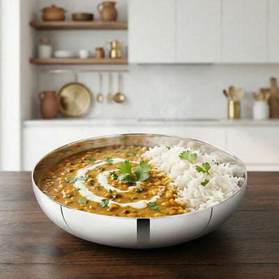 Stainless Steel Halwa Plate – 2 Pcs Set, High Quality, Mirror Finish, Rust-Free & Dishwasher Safe, Perfect for Serving Indian Desserts