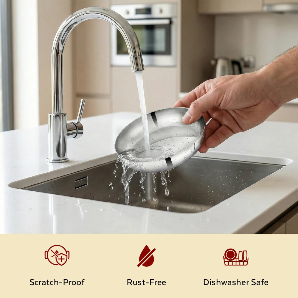 Stainless Steel Halwa Plate – 2 Pcs Set, High Quality, Hammered Finish, Rust-Free & Dishwasher Safe, Perfect for Serving Indian Desserts