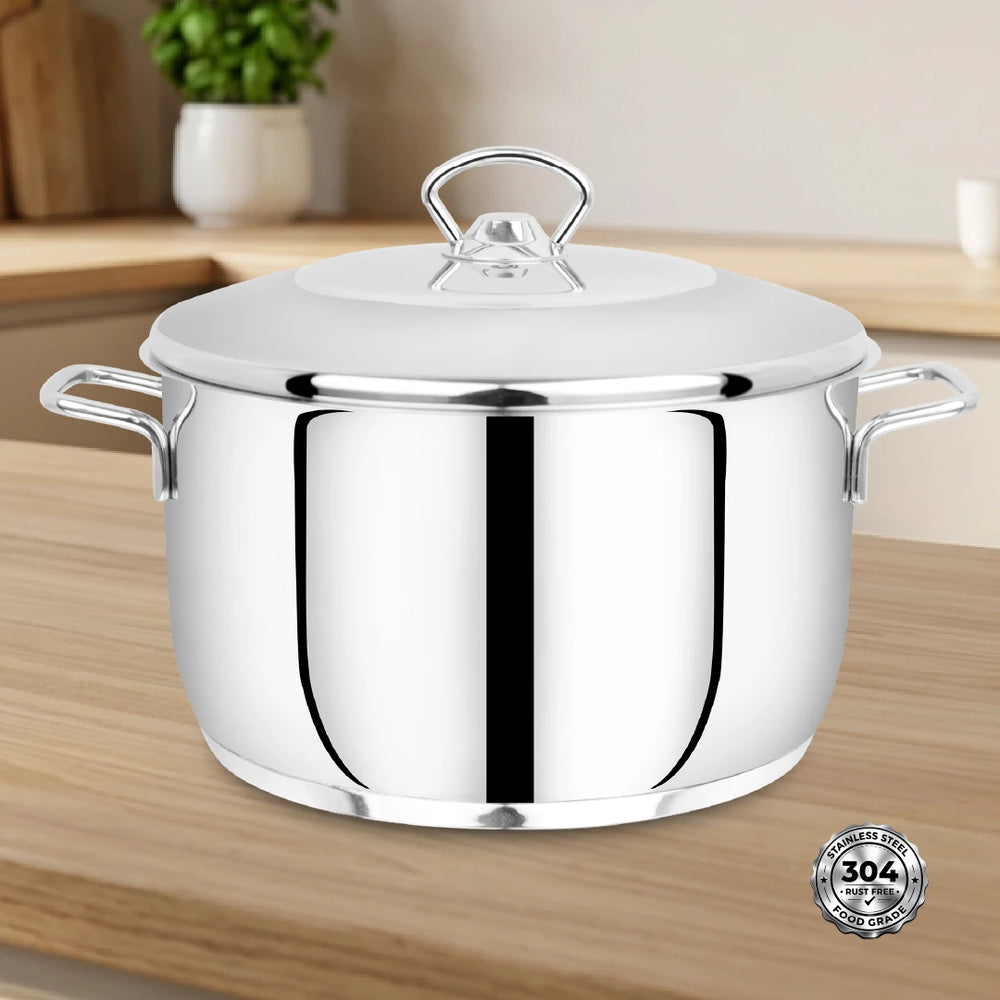 Avanti Stainless Steel Cooking / Biryani Pot Snug-Fit Lid, Premium Quality 304 Grade, Tri Ply Base, Non-stick, Gas & Induction Compatible, Cool-Touch Handle