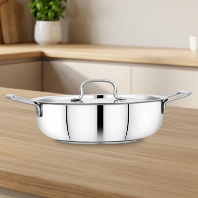 Avanti Stainless Steel Kadai: Premium Quality with Snug-Fit Lid, Tri Ply Base, Non-stick, Gas & Induction Compatible, Cool-Touch Handle
