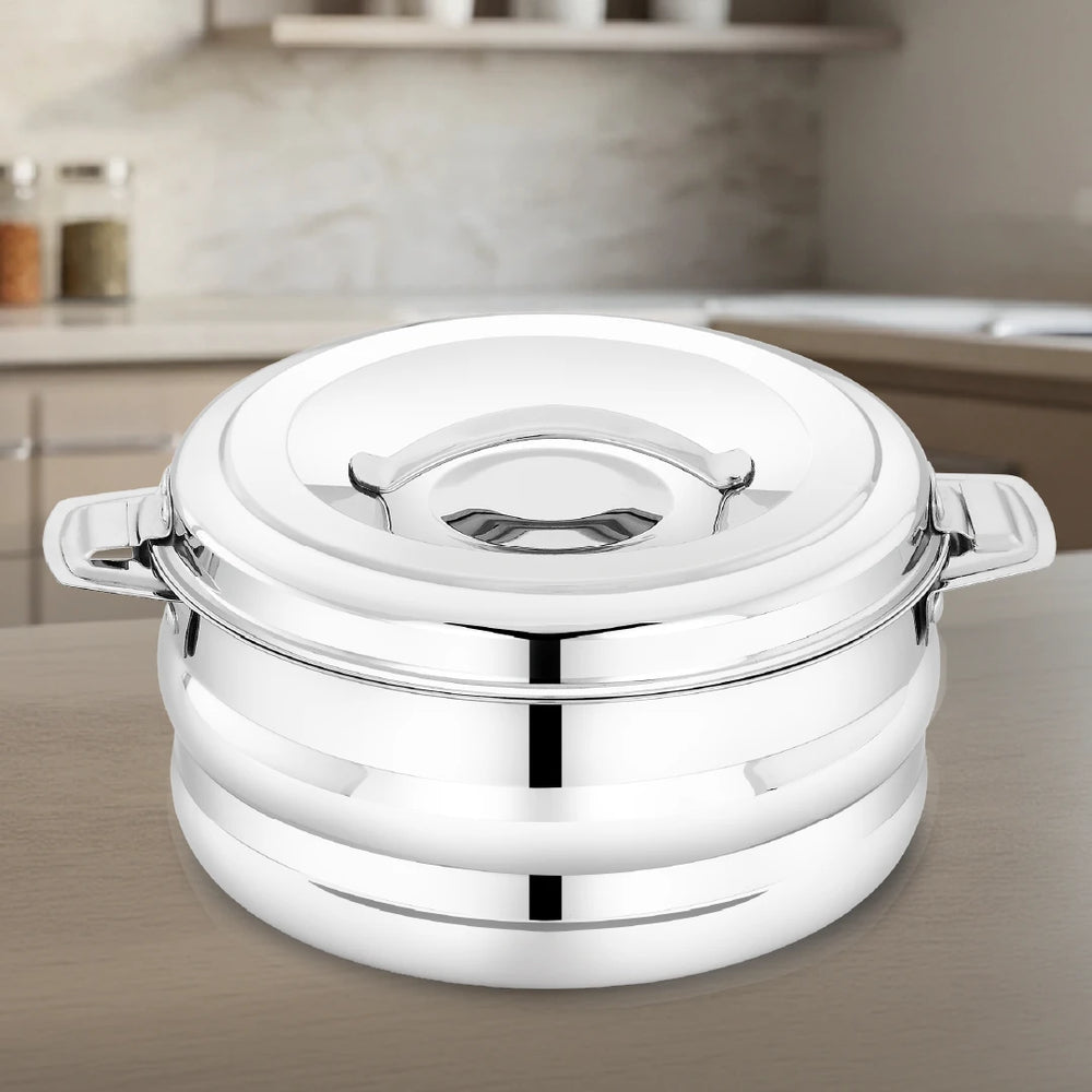 Orchid Stainless Steel Insulated Casserole – Snug-Fit Lock, Rust-Free & Stylish Hot Pot, Hot Pot for Roti-Rice-Gravy-Curry, Retains Temperature, Twist Lock