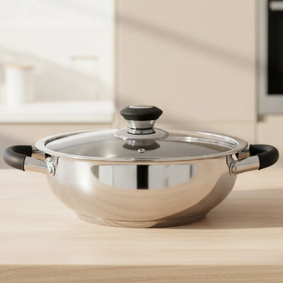 Chroma Stainless Steel Kadai + Lid, Cook Curries, Dal, Rice| Easy Clean, Tri Ply Base, Non-stick, Gas & Induction Compatible, StayCool+ Handle and Knob, 4.5L / 6.1L