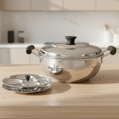 Stainless Steel Multi Kadai 20CM, Versatile Kadai with Steam Release Lid, Steam Idlies, Idiyappams, Momos and Vegetables, Tri Ply Base, StayCool+ Handle & Lid Knob