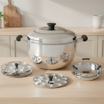 Stainless Steel Multi Kadai 22CM, Versatile Kadai with Steam Release Lid, Steam Idlis, Mini Idlis, Dhokla, Idiyappams, Momos and Vegetables, Tri Ply Base, StayCool+ Handle & Lid Knob