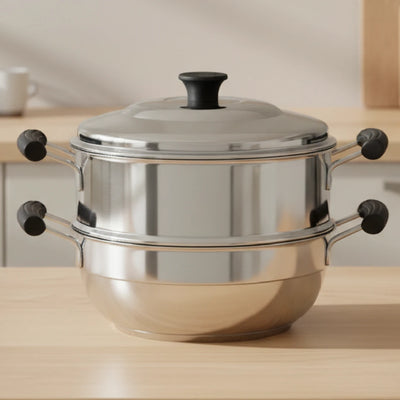 3-in-1 Stainless Steel Multi Kadai Steamer 20CM, 3 Idly Plates (12 Idlis), Tri Ply Bottom, Gas & Induction Friendly, StayCool+ Handles & Lid Knob