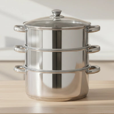 Stainless Steel 3-Tier Utena Smart Steamer for Idlis, Momos & Vegetables, Tri Ply Base, Induction & Gas Compatible, Food-Grade SS, Easy to Clean (18CM / 20CM)