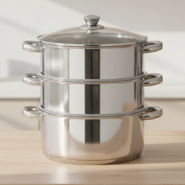 Stainless Steel 3-Tier Utena Smart Steamer for Idlis, Momos & Vegetables, Tri Ply Base, Induction & Gas Compatible, Food-Grade SS, Easy to Clean (18CM / 20CM)