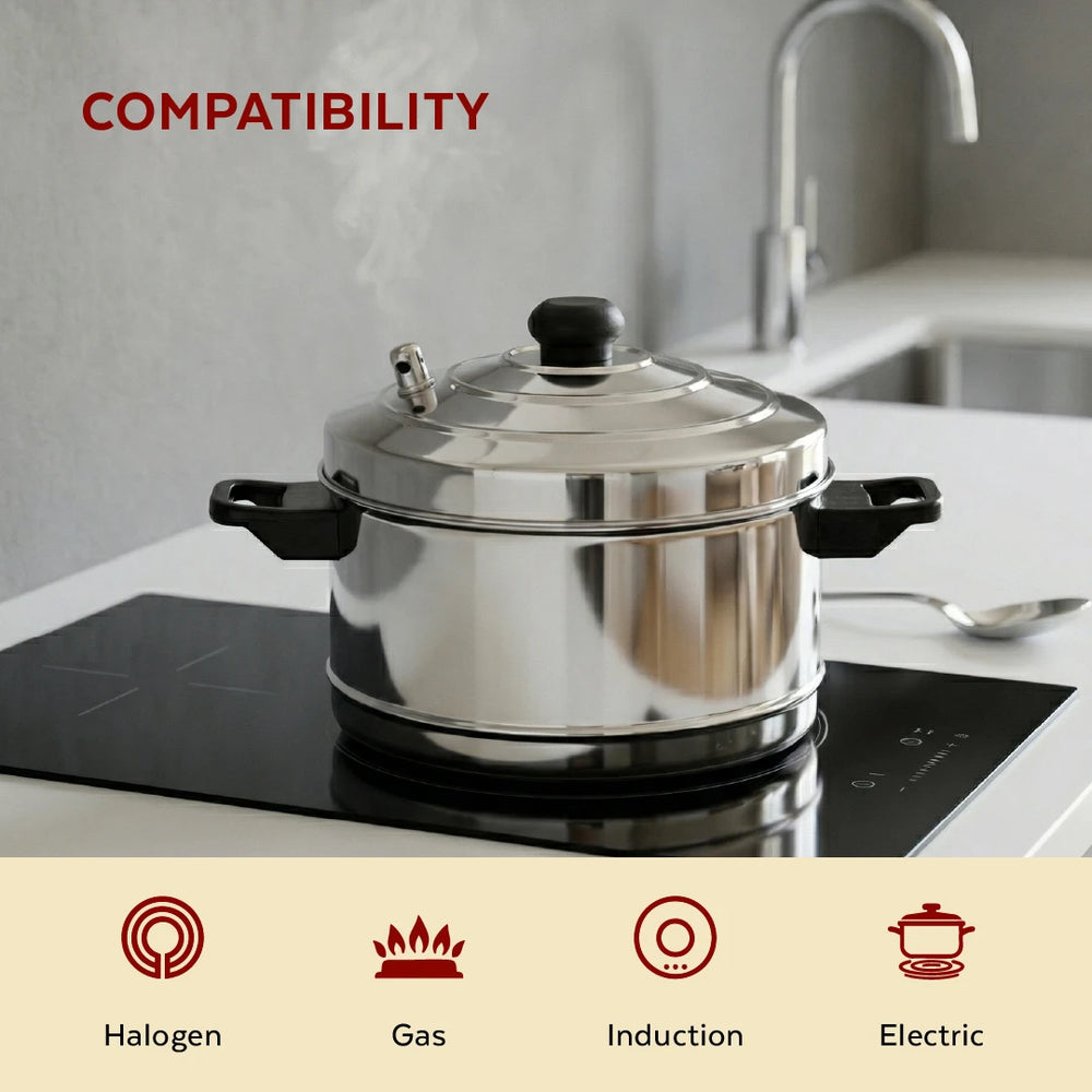 Stainless Steel Idli Cooker with Whistle Indicator - 4 Plate / 6 Plate, Idly Cooker Pot, Induction & Gas Compatible, Rust-Free & Durable