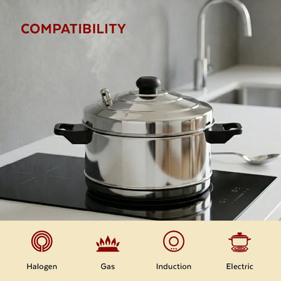 Stainless Steel Idli Cooker with Whistle Indicator - 4 Plate / 6 Plate, Idly Cooker Pot, Induction & Gas Compatible, Rust-Free & Durable