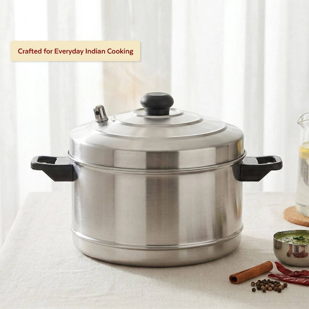 Stainless Steel Idli Cooker with Whistle Indicator - 4 Plate / 6 Plate, Idly Cooker Pot, Induction & Gas Compatible, Rust-Free & Durable