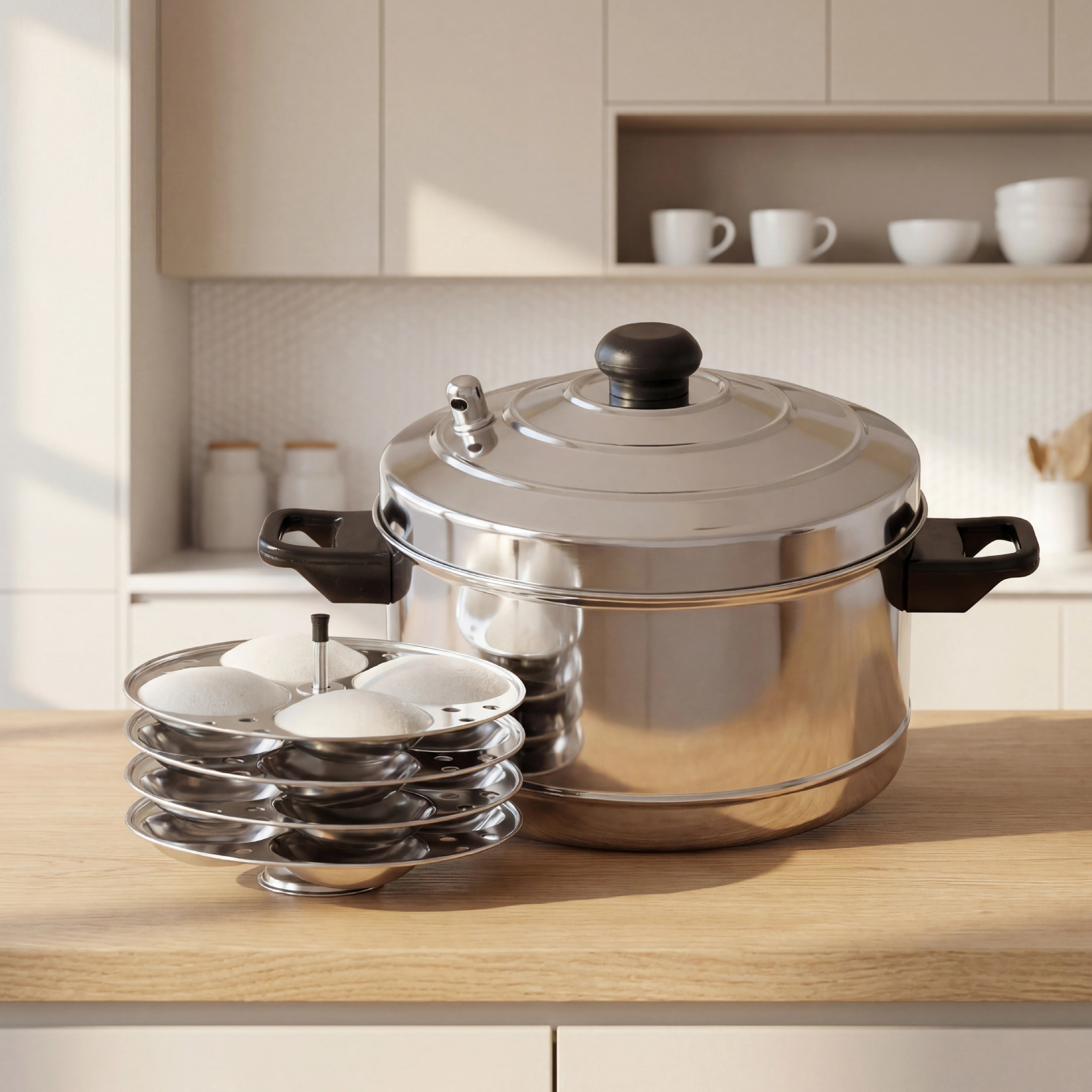 MAHAA Stainless Steel Idli Cooker with Whistle Indicator - 4 Plate / 6 Plate | Idly Cooker Pot | Induction & Gas Compatible | Rust-Free & Durable