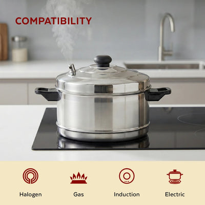 Stainless Steel Idli Cooker with Whistle Indicator - 4 Plate / 6 Plate, Idly Cooker Pot, Induction & Gas Compatible, Rust-Free & Durable