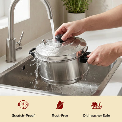 Stainless Steel Idli Cooker with Whistle Indicator - 4 Plate / 6 Plate, Idly Cooker Pot, Induction & Gas Compatible, Rust-Free & Durable