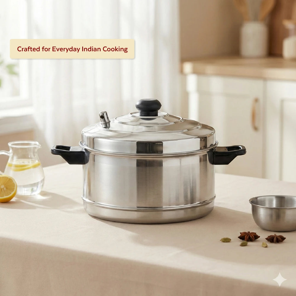 Stainless Steel Idli Cooker with Whistle Indicator - 4 Plate / 6 Plate, Idly Cooker Pot, Induction & Gas Compatible, Rust-Free & Durable