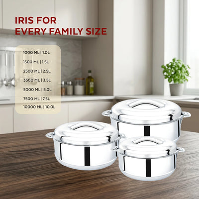 Iris Stainless Steel Casserole, Double-Wall Insulated Hot Box with Lock Lid, Food Warmer for Rice, Curries, Rotis, Free ₹300 SS Water Bottle
