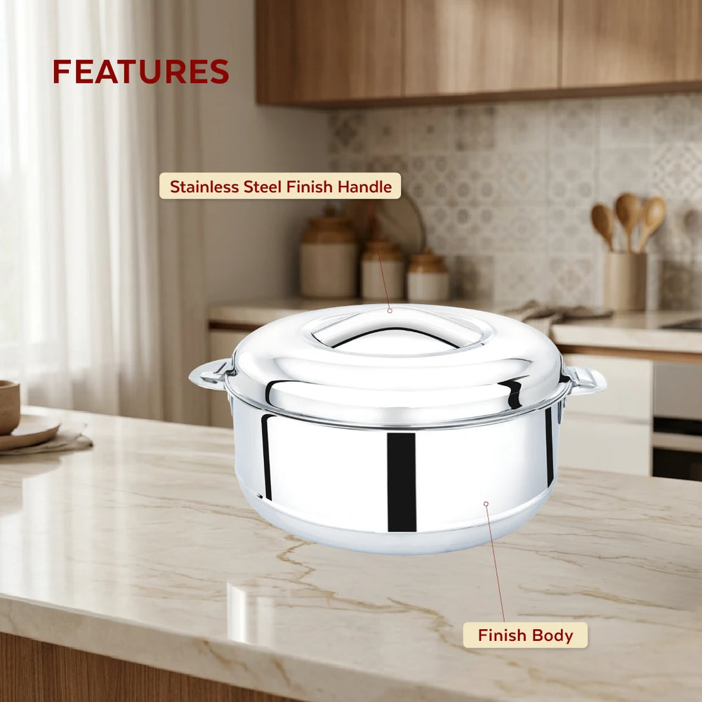 Iris Stainless Steel Casserole, Double-Wall Insulated Hot Box with Lock Lid, Food Warmer for Rice, Curries, Rotis, Free ₹300 SS Water Bottle