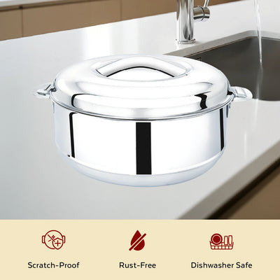 Iris Stainless Steel Casserole, Double-Wall Insulated Hot Box with Lock Lid, Food Warmer for Rice, Curries, Rotis, Free ₹300 SS Water Bottle