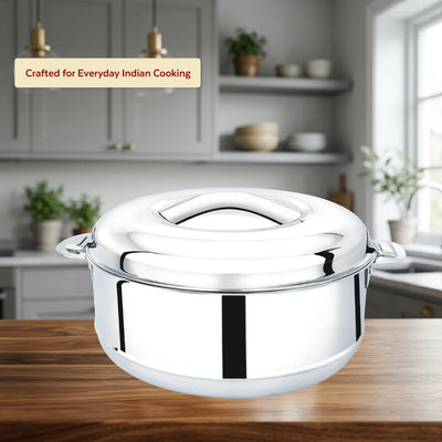 Iris Stainless Steel Casserole, Double-Wall Insulated Hot Box with Lock Lid, Food Warmer for Rice, Curries, Rotis, Free ₹300 SS Water Bottle