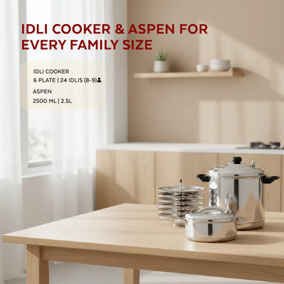 Stainless Steel Cookware Set: Idli Cooker 6 Plate & Aspen Hot Pot 2500 ML | Premium Quality, Serveware & Cookware Combo Set