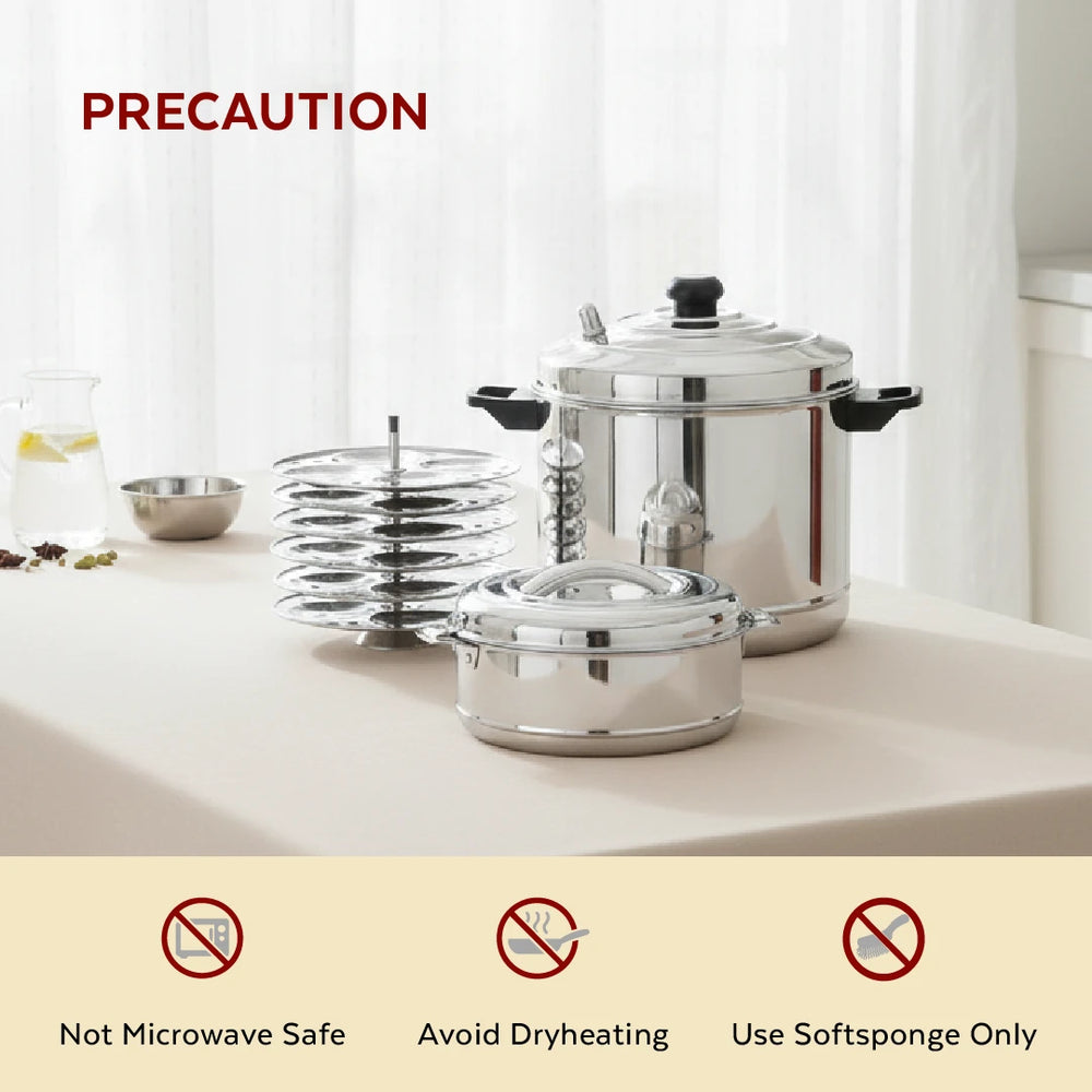 Stainless Steel Cookware Set: Idli Cooker 6 Plate & Aspen Hot Pot 2500 ML | Premium Quality, Serveware & Cookware Combo Set
