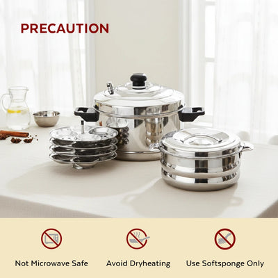 Stainless Steel Cookware Set: Idli Cooker 4 Plate & Orchid Stainless Steel Hot Pot 1500 ML | Premium Quality, Serveware & Cookware Combo Set