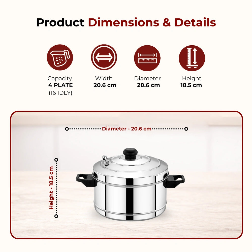 Stainless Steel Cookware Set: Idli Cooker 4 Plate & Orchid Stainless Steel Hot Pot 1500 ML | Premium Quality, Serveware & Cookware Combo Set