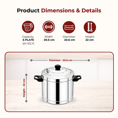 Stainless Steel Idli Cooker with Whistle Indicator - 4 Plate / 6 Plate, Idly Cooker Pot, Induction & Gas Compatible, Rust-Free & Durable