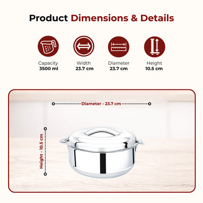 Iris Stainless Steel Casserole, Double-Wall Insulated Hot Box with Lock Lid, Food Warmer for Rice, Curries, Rotis, Free ₹300 SS Water Bottle