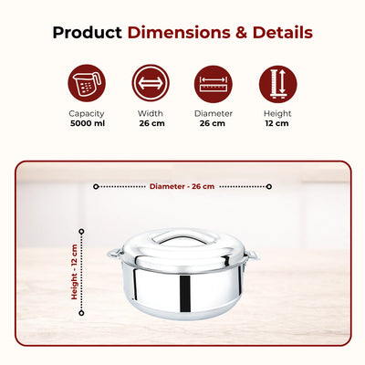 Iris Stainless Steel Casserole, Double-Wall Insulated Hot Box with Lock Lid, Food Warmer for Rice, Curries, Rotis, Free ₹300 SS Water Bottle