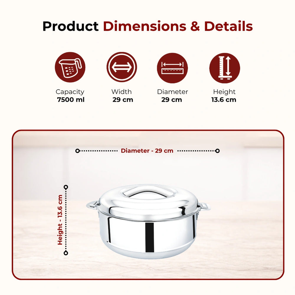 Iris Stainless Steel Casserole, Double-Wall Insulated Hot Box with Lock Lid, Food Warmer for Rice, Curries, Rotis, Free ₹300 SS Water Bottle