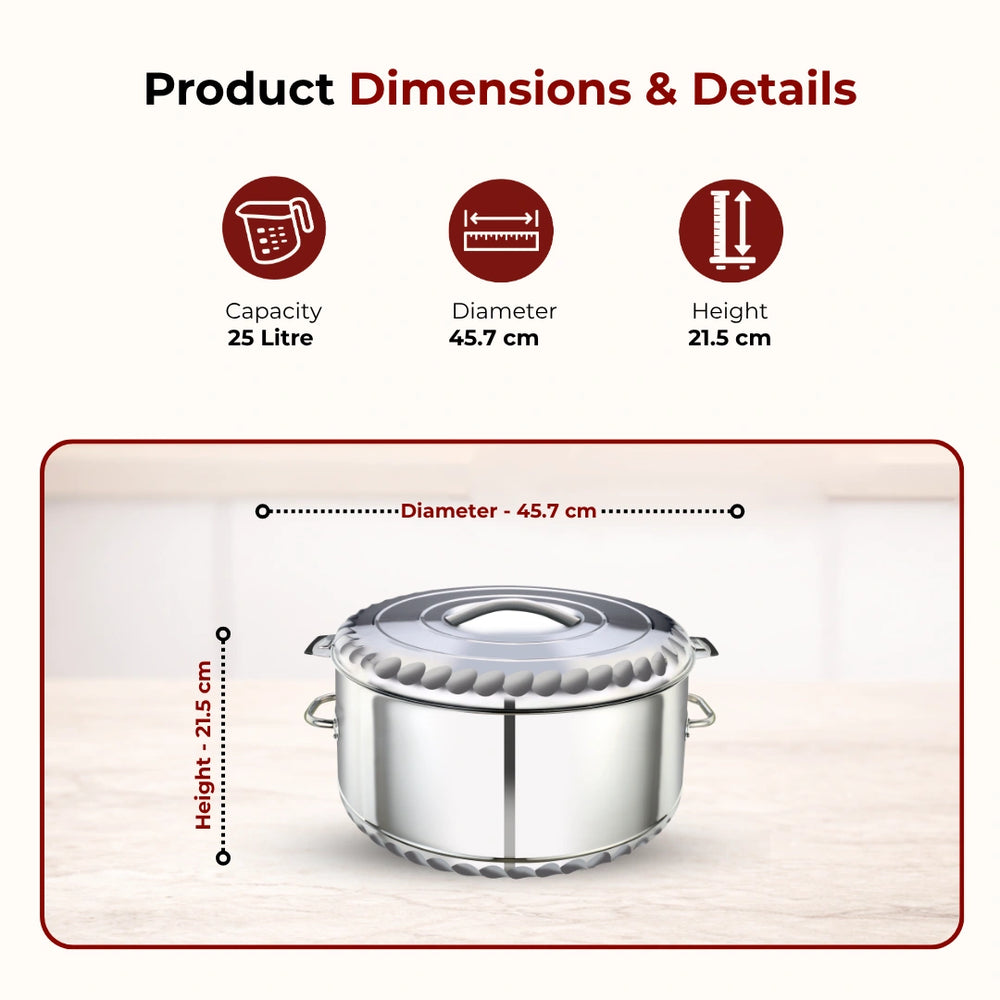 Jumbo Stainless Steel Casserole – Snug-Fit Lock, Hot Pot for Roti-Rice-Gravy-Curry, Retains Temperature, Twist Lock, Ideal for Catering & Bulk Cooking | 15L–60L
