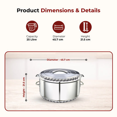 Jumbo Stainless Steel Casserole – Snug-Fit Lock, Hot Pot for Roti-Rice-Gravy-Curry, Retains Temperature, Twist Lock, Ideal for Catering & Bulk Cooking | 15L–60L