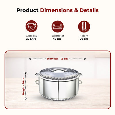 Jumbo Stainless Steel Casserole – Snug-Fit Lock, Hot Pot for Roti-Rice-Gravy-Curry, Retains Temperature, Twist Lock, Ideal for Catering & Bulk Cooking | 15L–60L