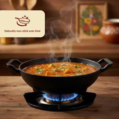 Cast Iron Cookware Set: Kadai 26 CM + Fry Pan 24 CM |  Heavy-Duty Traditional Cooking Set | Kitchen Set for Home, Pre-seasoned, Induction Friendly