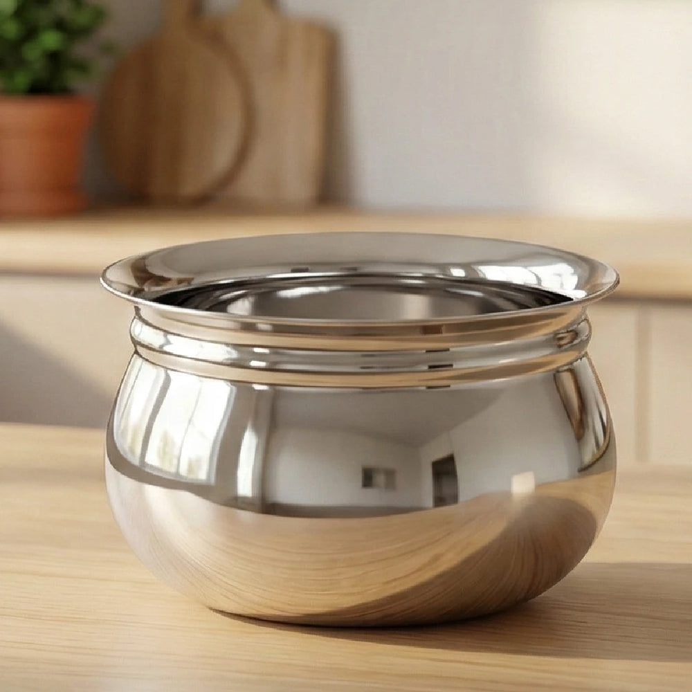 Stainless Steel Gundu Handi Set of 6 Pcs: Kitchen Serving, Cooking Bowl, Handi Set, Biryani Handi for Kitchen & Restaurant, Cookware Set