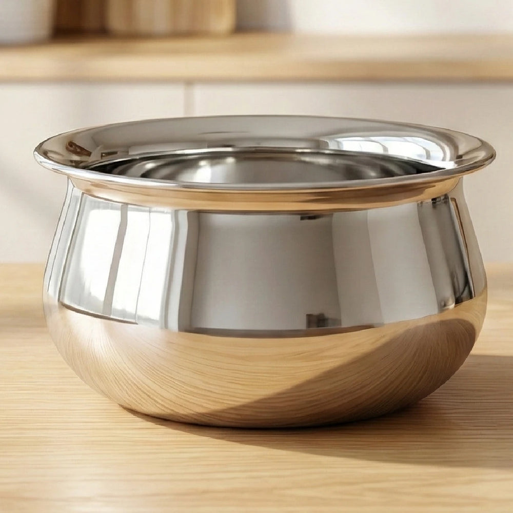 Stainless Steel Pongal Handi Set of 6 Pcs: Kitchen Serving, Cooking Bowl, Handi Set, Biryani Handi for Kitchen & Restaurant, Cookware Set