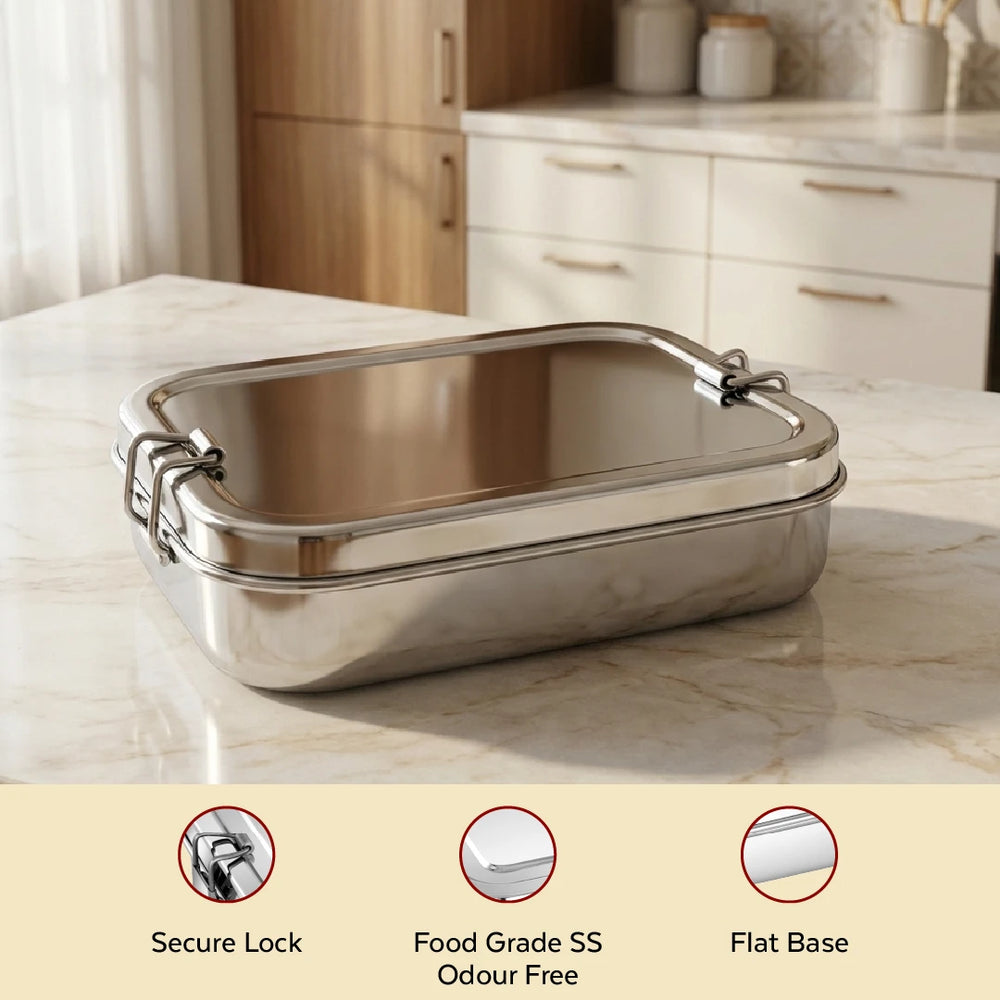 Simple Line Lunch Box Linea Rectangular Steel Lunch Box with Plate – Compact & Durable | for ...