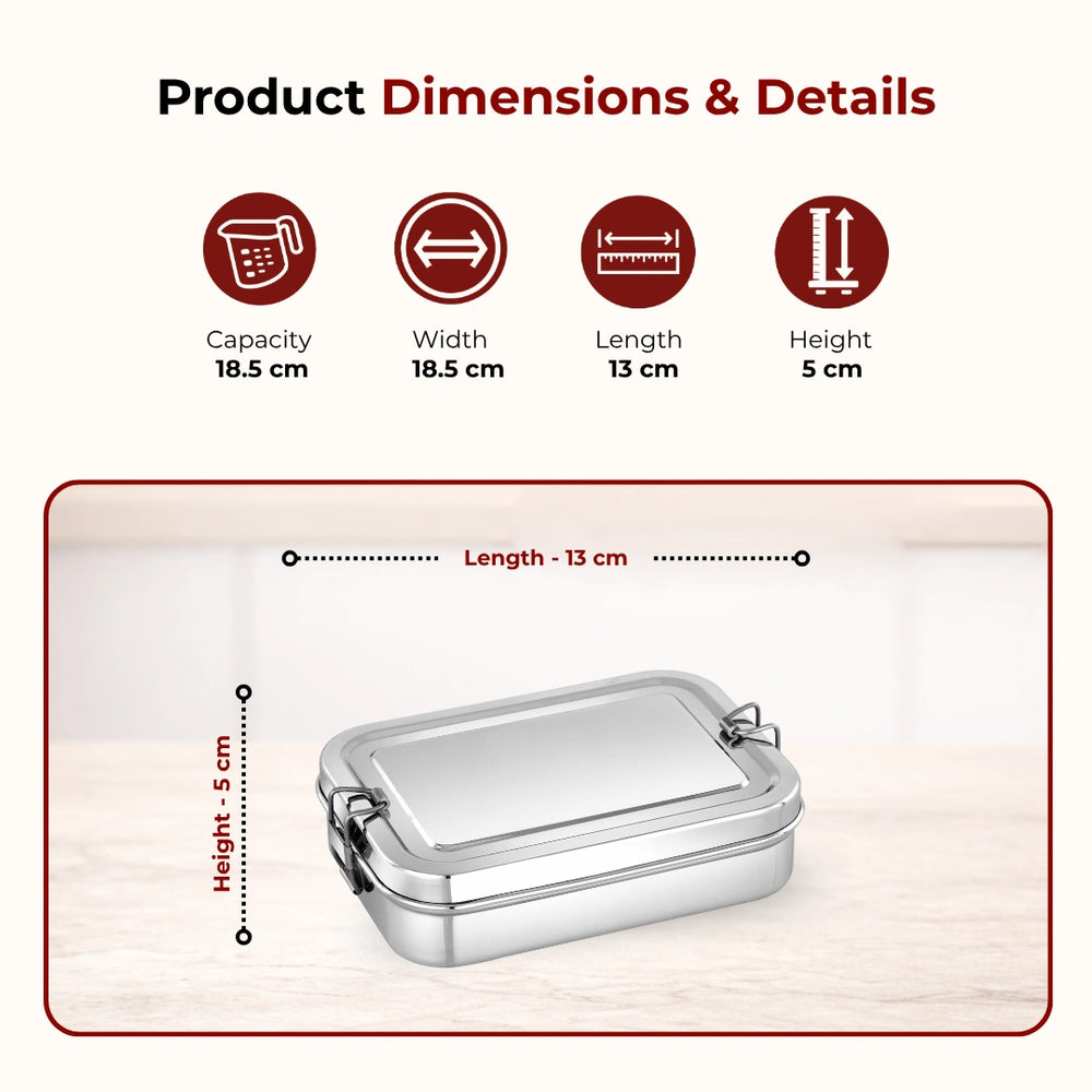 Stainless Steel Lexa Lunch Box: Rectangular Design with Large Inner Container, Durable, Leak-Resistant, Ideal for Office & School Meals