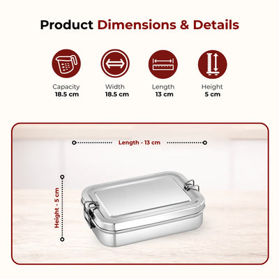 Stainless Steel Lexa Lunch Box: Rectangular Design with Large Inner Container, Durable, Leak-Resistant, Ideal for Office & School Meals