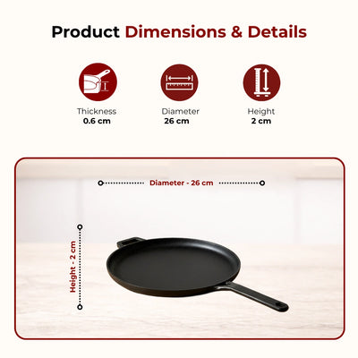 Cast Iron Cookware Set: Flat Long Handle Tawa 26 CM + Kadai 26 CM + Fry Pan 24 CM | Heavy-Duty Traditional Cooking Combo Set | Kitchen Set for Home, Pre-seasoned, Induction Friendly