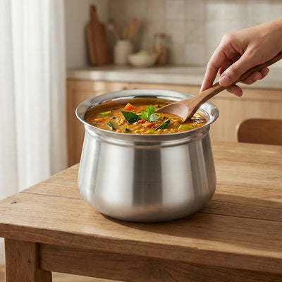 Stainless Steel Madras Handi Set of 6 Pcs: Kitchen Serving, Cooking Bowl, Handi Set, Biryani Handi for Kitchen & Restaurant, Cookware Set