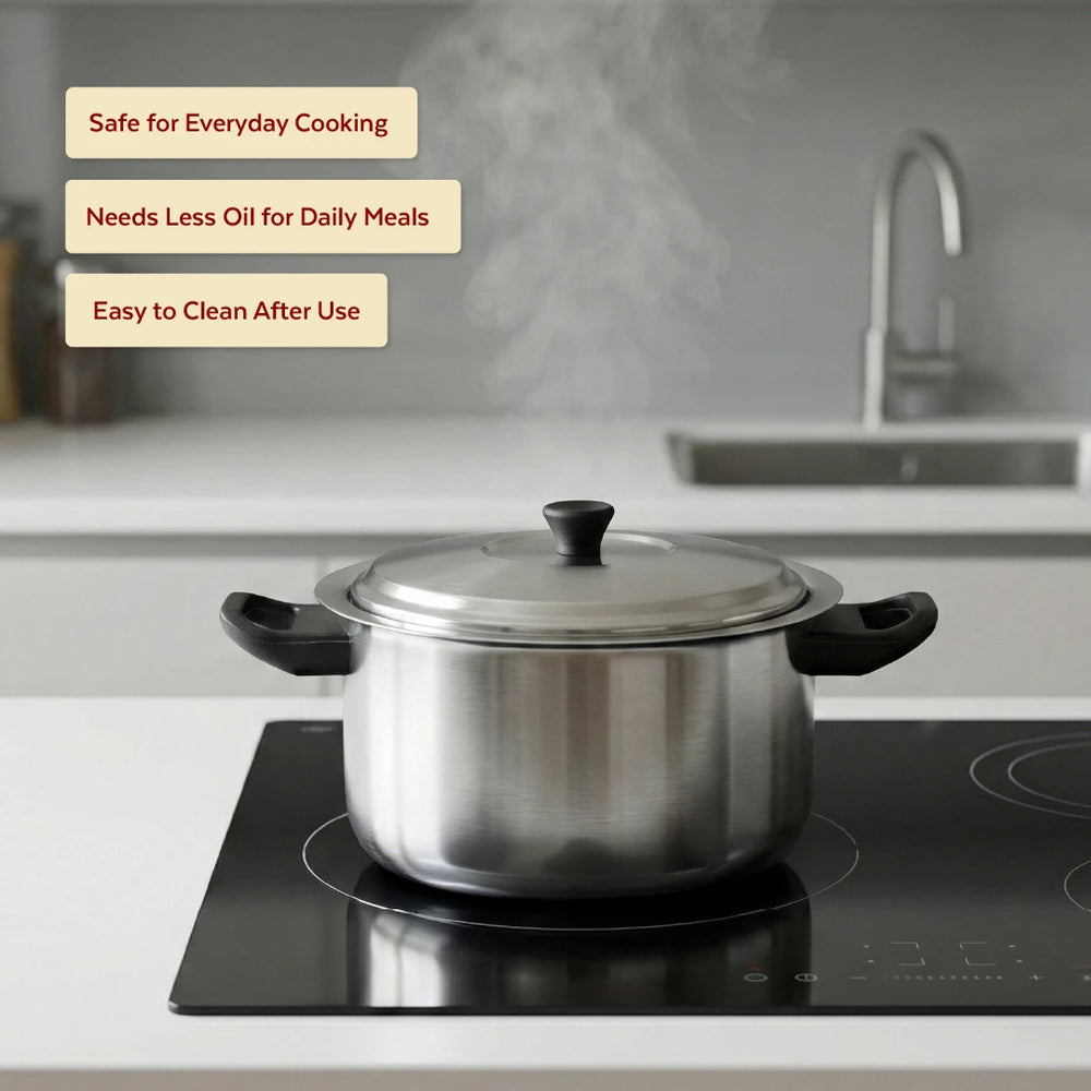 Stainless Steel Milk Boiler with Whistle, Spill-Free, Induction & Gas Compatible, Snug-Fit Lid, StayCool+ Handle & Lid Knob