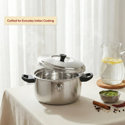 Stainless Steel Milk Boiler with Whistle, Spill-Free, Induction & Gas Compatible, Snug-Fit Lid, StayCool+ Handle & Lid Knob