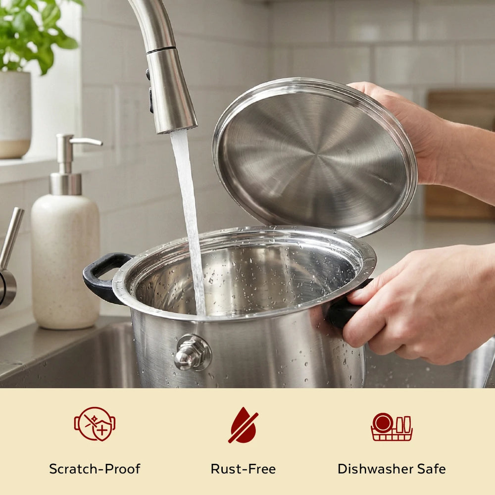 Stainless Steel Milk Boiler with Whistle, Spill-Free, Induction & Gas Compatible, Snug-Fit Lid, StayCool+ Handle & Lid Knob